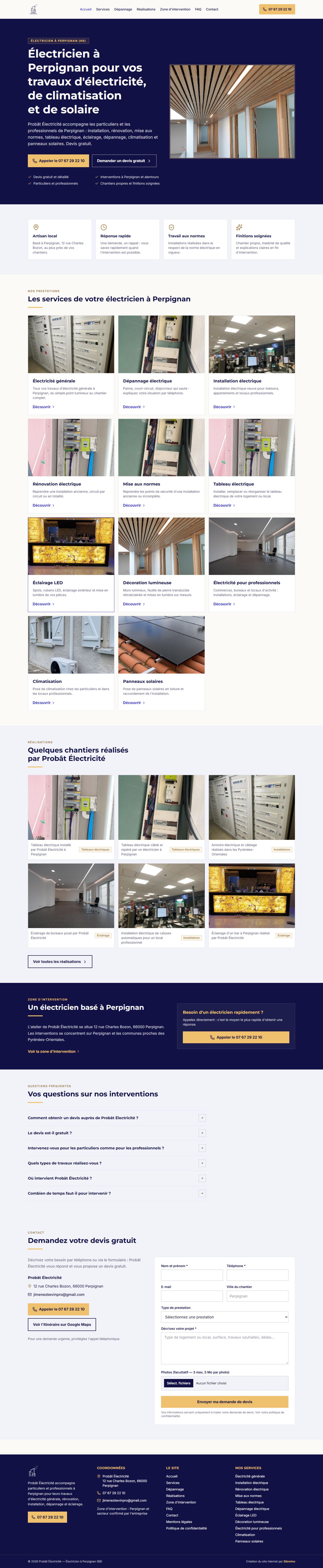 Page d'accueil du site probat-elec.silomino.com réalisé par Silomino