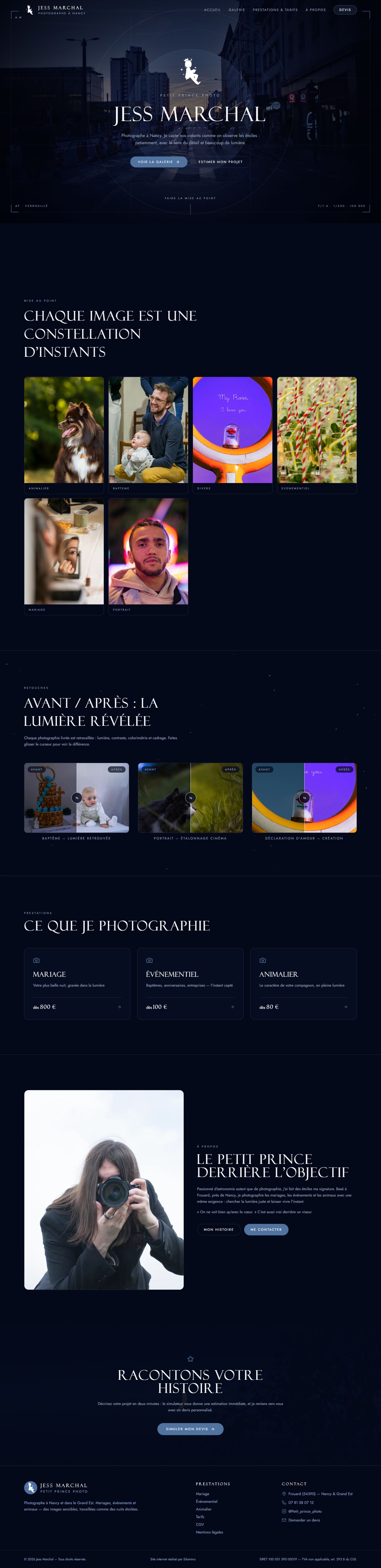 Page d'accueil du site jessmarchal.fr réalisé par Silomino